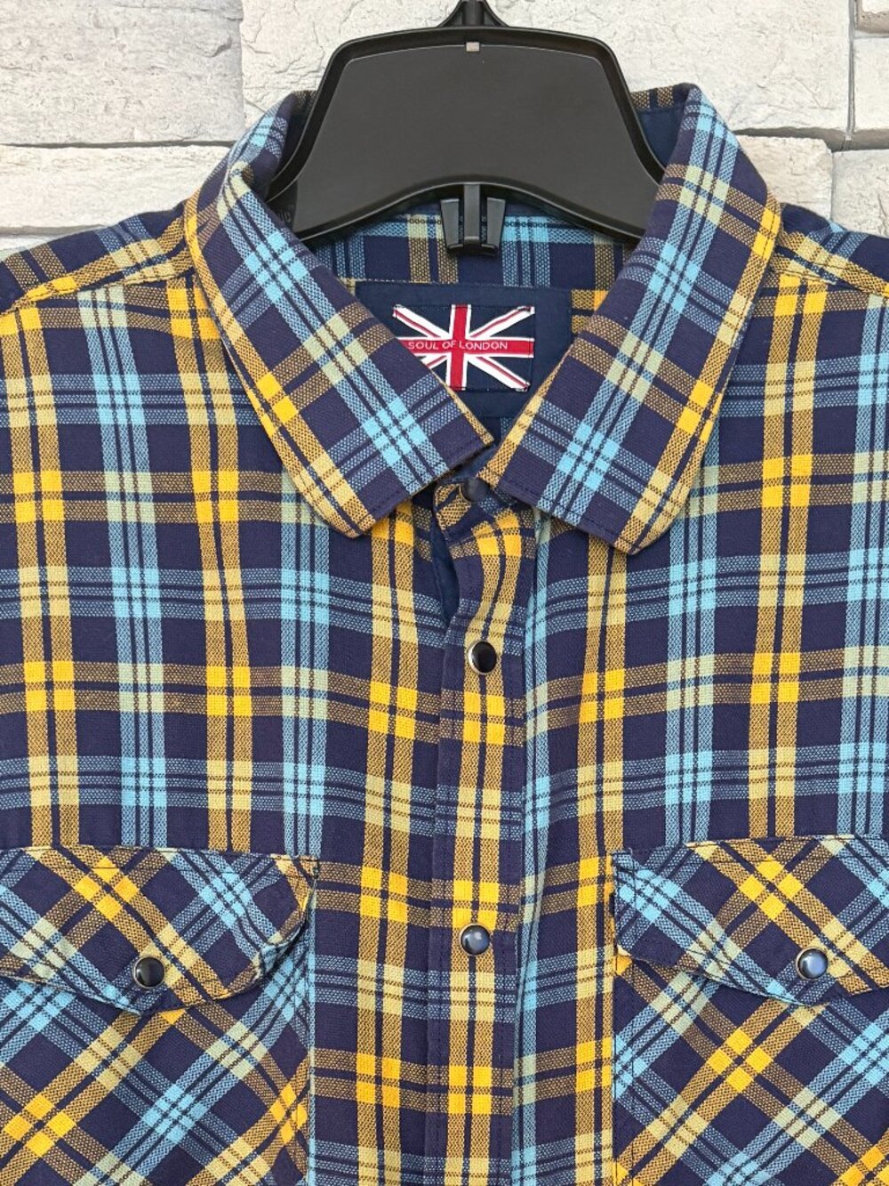 Soul of London Mens Button-up Snap-Front Plaid Short Sleeve Shirt, 1 XL / 19